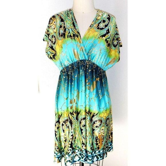 Shoreline gold flash aqua summer dress - Picture 1 of 4